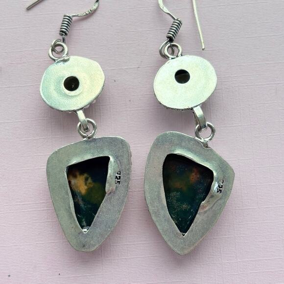 925 Sterling Bloodstone & Peridot  Dangle Earrings - Picture 5 of 6